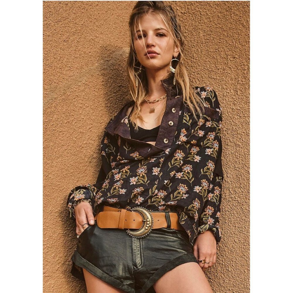 Free People Summer of Surf Pullover Button Henley Top Long Sleeve Size L NEW - Picture 2 of 10